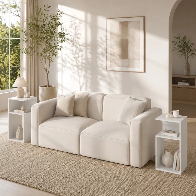 HOMCOM Set 2 Mesitas de Salón Modernas con Balda Abierta, para Salón, Dormitorio, Oficina, Blanco