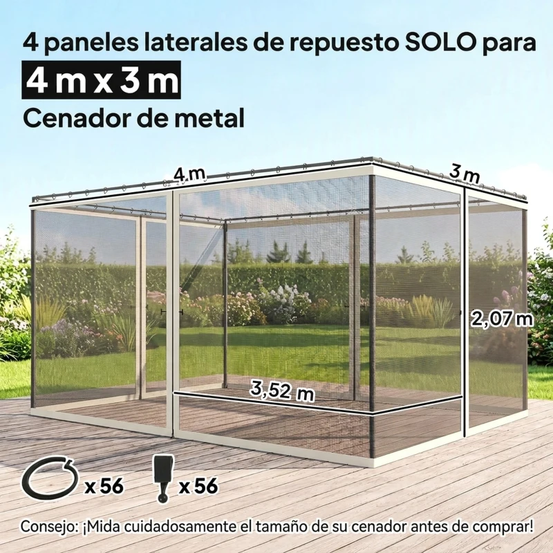 Outsunny 4 Paneles Laterales 3,5x2 m para Carpa de Jardín Tela Mosquitera para Cenador Gazebo con Cremalleras y Anillas Negro