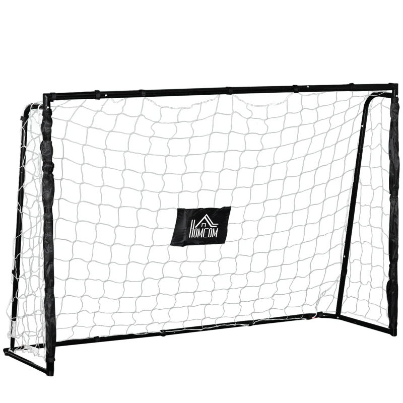 HOMCOM Poartă de Fotbal de Exterior din Metal, cu Țintă și Stâlpi din Material Oxford, 186 x 62 x 123 cm, Negru