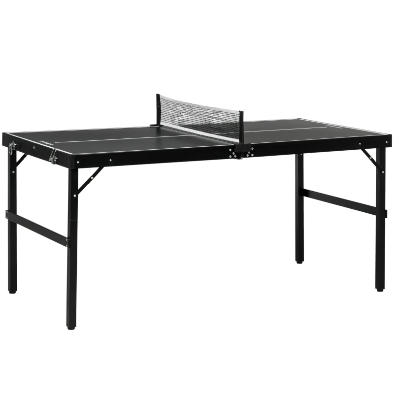 SPORTNOW Mini table de ping pong pliable table de ping-pong d'intérieur avec filet, balles, poignée, 152 x 76 x 72 cm noir