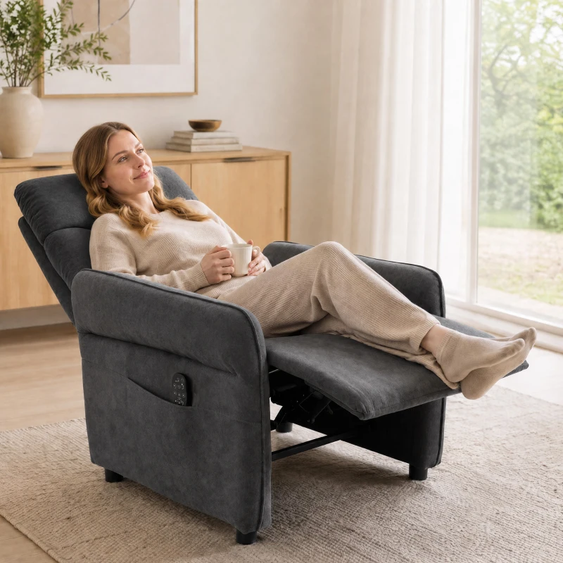 HOMCOM Cadeirão de Massagem com Calor, Reclinação Push-Back 135°, Apoio para os Pés, Apoios de Braços Ajustáveis e 2 Bolsos, Cinzento-Escuro