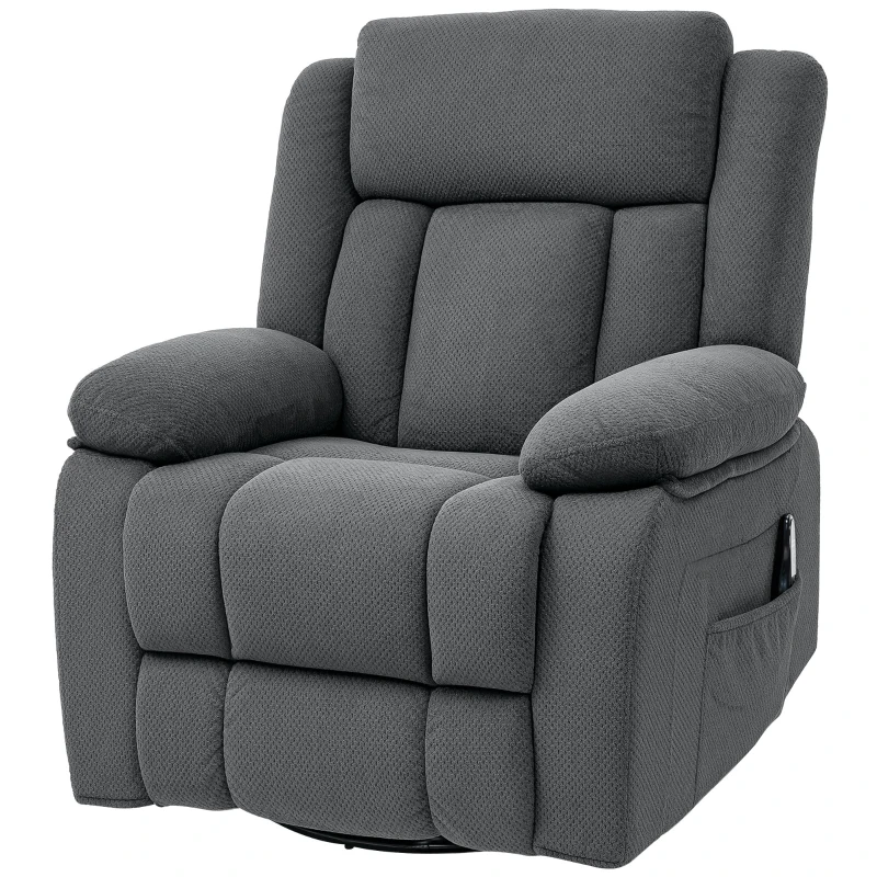 HOMCOM Fotoliu relax cu masaj prin vibrații și încălzire, fotoliu rotativ reglabil manual cu funcție de balans și arcuri pocket, Gri