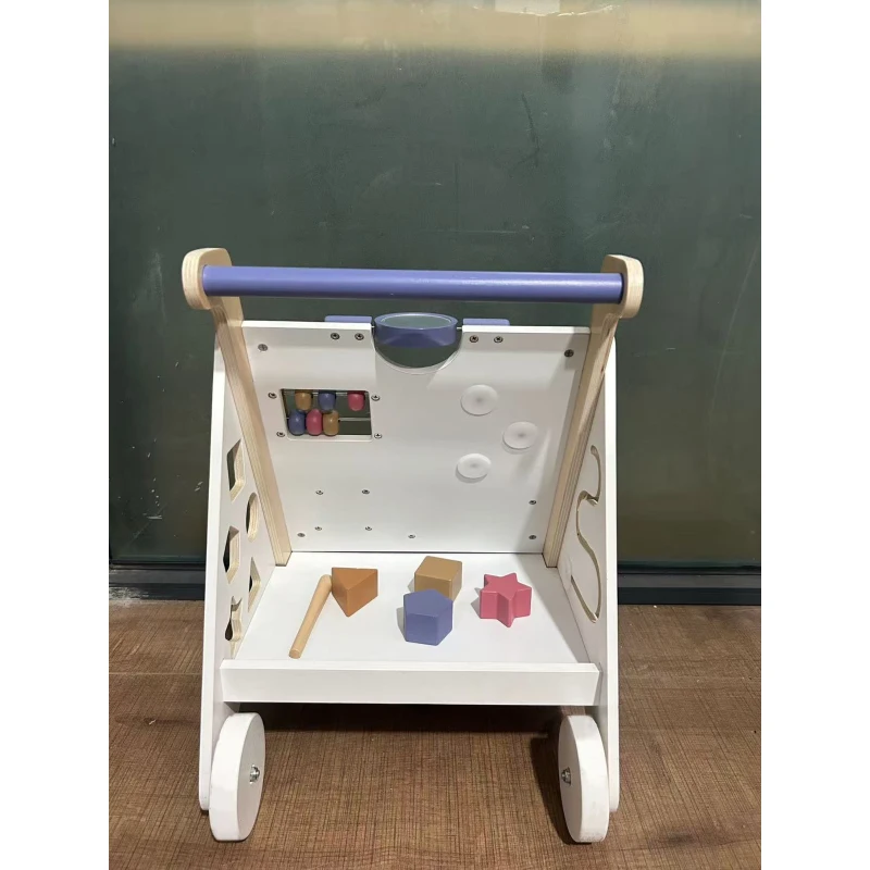 AIYAPLAY Andador de Madeira para Bebé com Brinquedos Montessori, Velocidade Ajustável e Arrumação, Branco