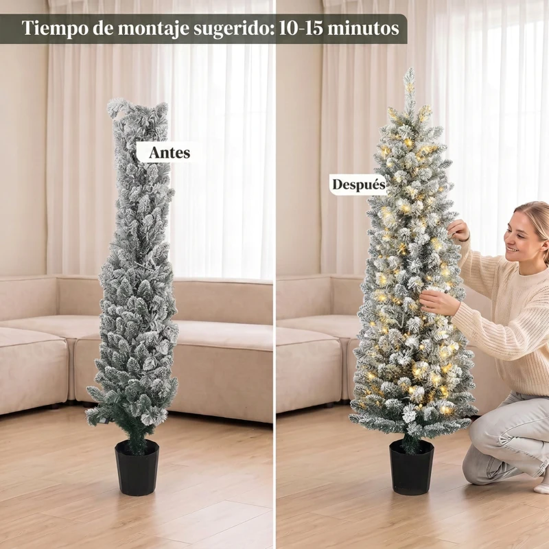 HOMCOM Árbol de Navidad Nevado con 100 Luces LED 120 cm 8 Modos 180 Ramas Verde y Blanco