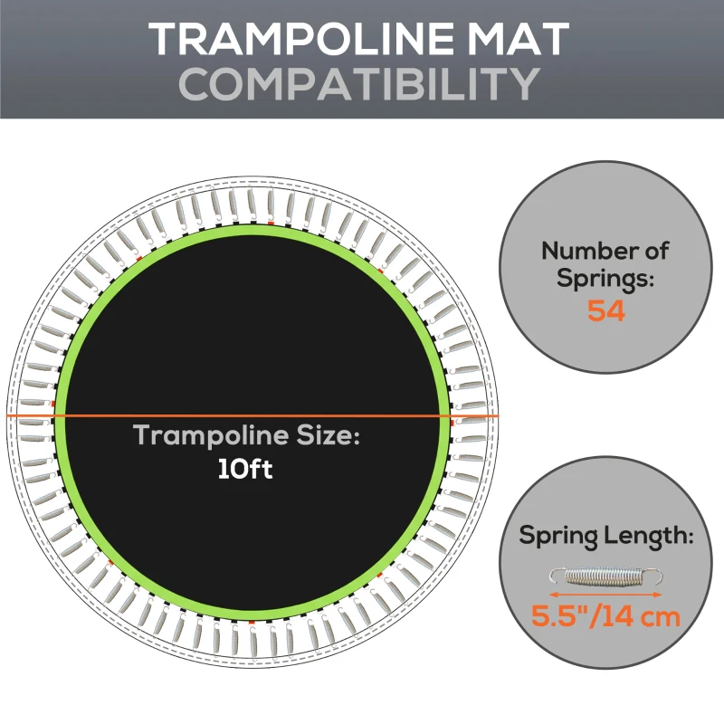 SPORTNOW Trampoline Replacement Mat with Spring Pull Tool, 54 V-Hooks, for 10ft Trampoline using 14cm Springs, Green