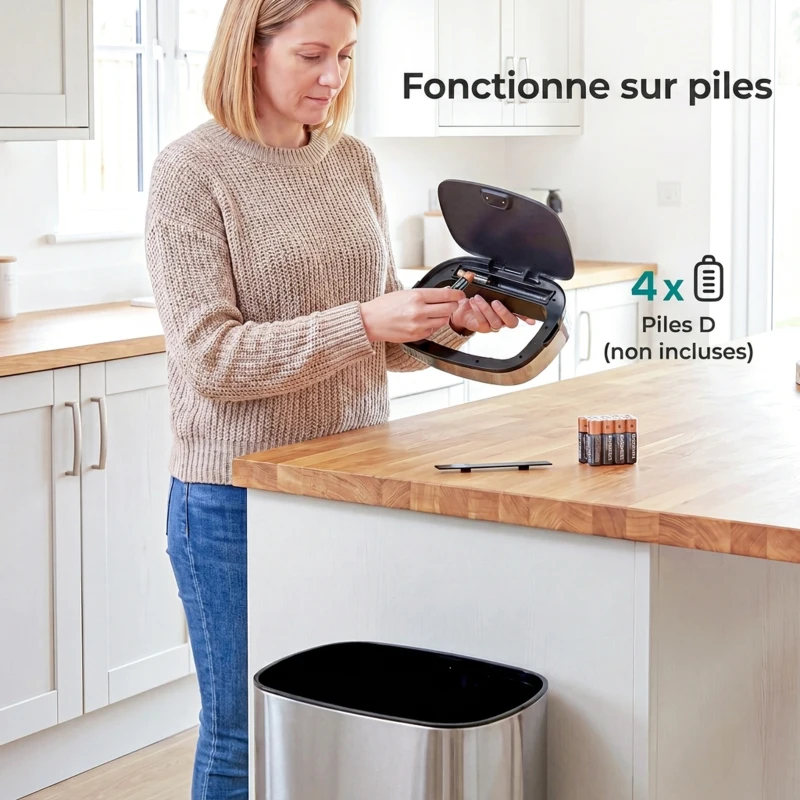 HOMCOM Poubelle de Cuisine Automatique 58L en Acier Inoxydable, Mouvement Sans Contact ou Ouverture Manuelle, Argent