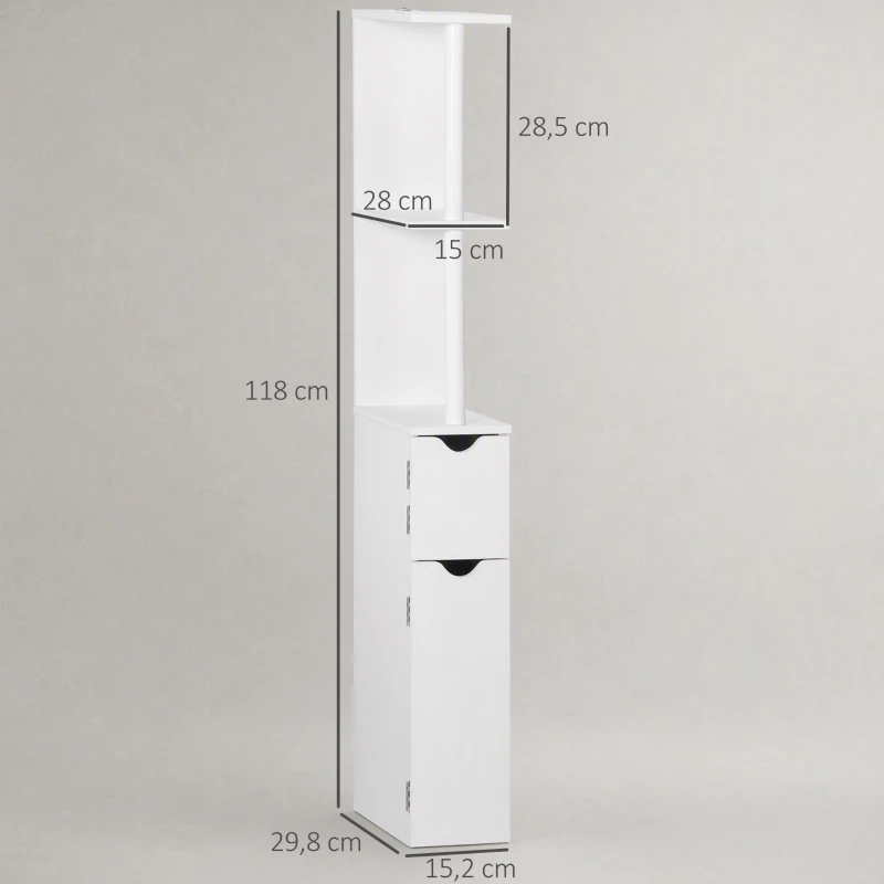 kleankin Coluna Casa de Banho com 2 Portas e 2 Prateleiras Armário Alto para Casa de Banho Estilo Moderno 15,2x29,8x118cm Branco