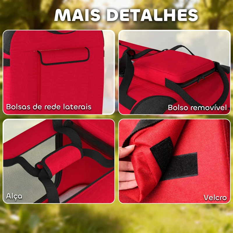 PawHut Transportadora Dobrável para Cães 60x41,5x41 cm com Janelas de Rede, Almofada Macia e 2 Alças para Mini Cães e Gatos Vermelho