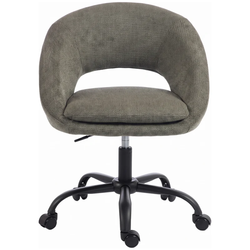 HOMCOM Silla de Oficina Ergonómica en Chenilla, Altura Regulable, Reposabrazos Integrados, Gira 360°, 59x60x79-89cm, Verde Oscuro