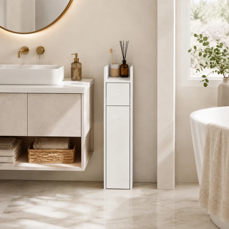 HOMCOM Móvel de Banheiro Compacto 3 Níveis com Gavetas e Rodízios Branco