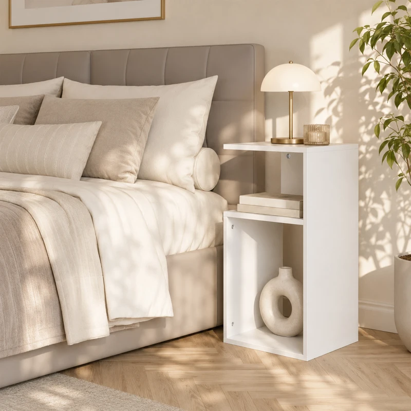 HOMCOM Conjunto 2 Mesas de Apoio Modernas com Prateleira Aberta, para Sala de Estar, Quarto, Escritório, Branco
