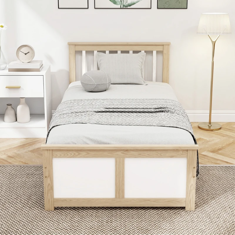 HOMCOM Pine Storage Bed, 3ft Single Solid Wooden Bed Frame with Drawers, Headboard, Wood Slat Support, Natural Wood Finish