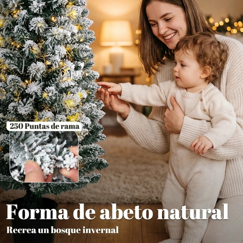 HOMCOM Árbol de Navidad Nevado con 150 Luces LED 150 cm 8 Modos 250 Ramas Verde y Blanco
