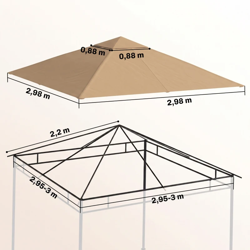 Outsunny Toldo de Substituição de 3x3m para Pérgola de Jardim com 8 Orifícios de Drenagem e Ventilação Bege