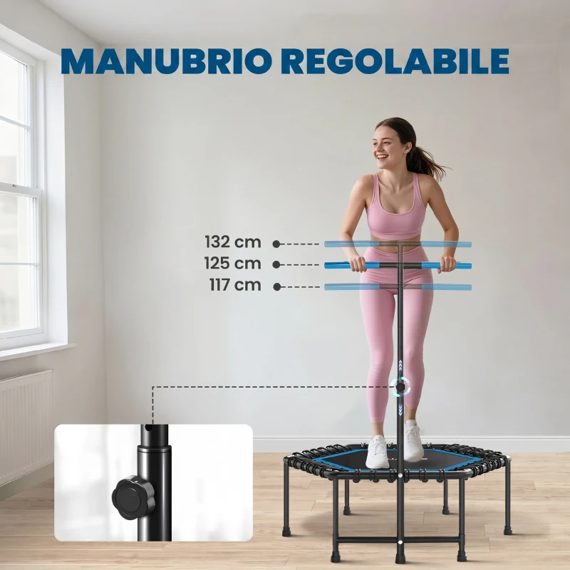 SPORTNOW Trampolino Elastico per Adulti Ø114cm, Tappeto Elastico con Maniglia Regolabile a 36 Molle Bungee, Blu