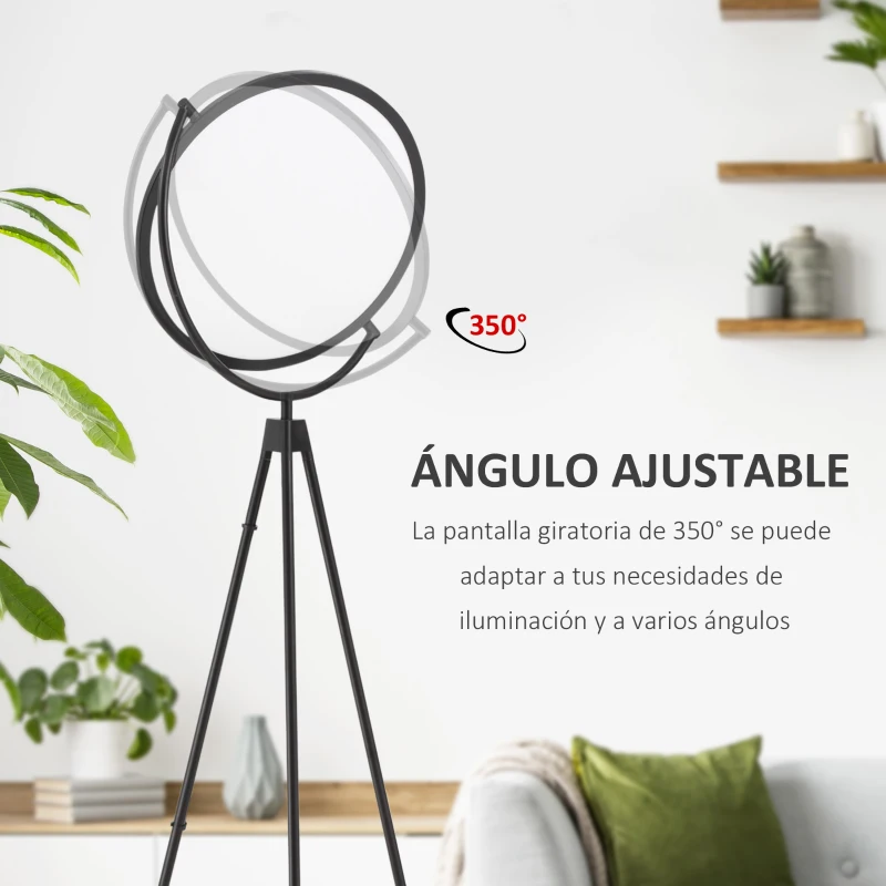 HOMCOM Lámpara de Pie Moderna con Luz LED de 20W Trípode de Metal Pantalla Giratoria e Interruptor de Pedal 60x60x163 cm Negro