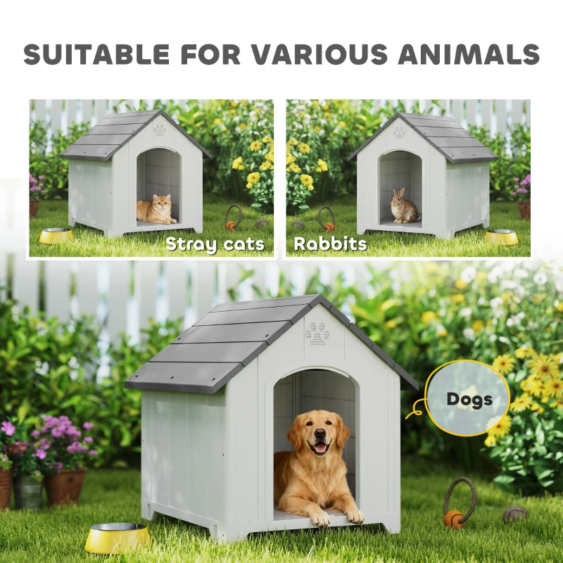 PawHut Niche pour chien extérieur, maison chien en polypropylène imperméable, ventilé, plancher surélevé, gris clair