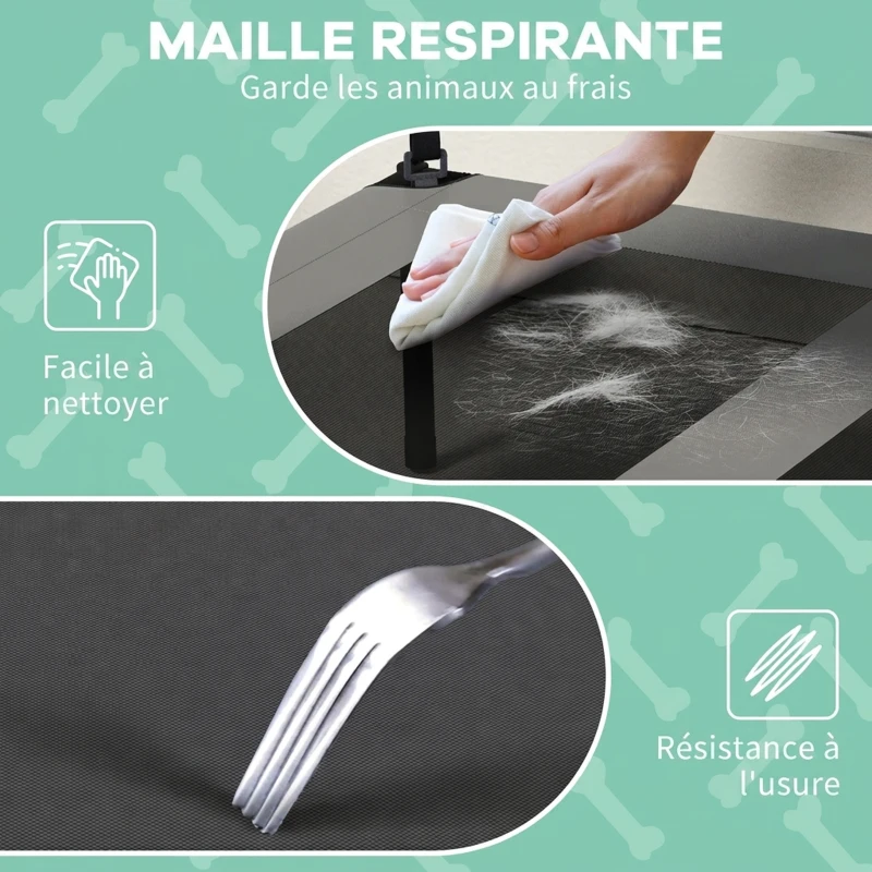 PawHut Lit pour chien chat sur pieds grand confort velum anti-UV oxford sac de transport inclus 91 x 76 x 85 cm gris