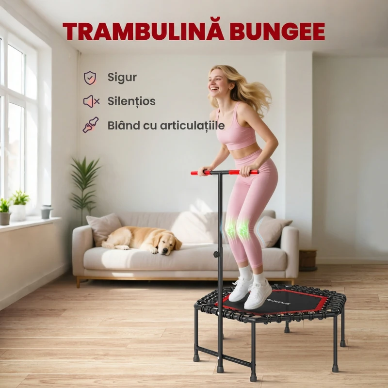SPORTNOW Trambulină elastică pentru adulți Ø114 cm, cu mâner reglabil și 36 de corzi bungee, roșu