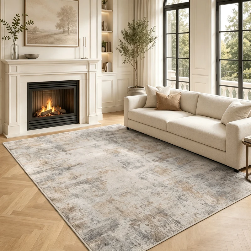 HOMCOM Alfombra de salón, poliéster, diseño artístico moderno, lavable, Marrón