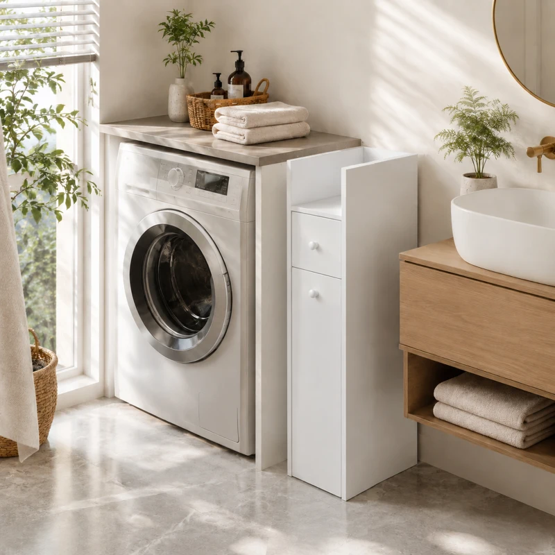 HOMCOM Móvel de Banheiro Compacto 3 Níveis com Gavetas e Rodízios Branco