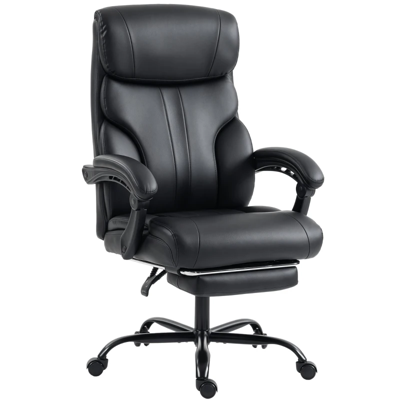 HOMCOM Chaise Bureau Ergonomique Inclinable, Fauteuil de Bureau en PU, Accoudoirs Synchronisés, Hauteur Réglable, Noir