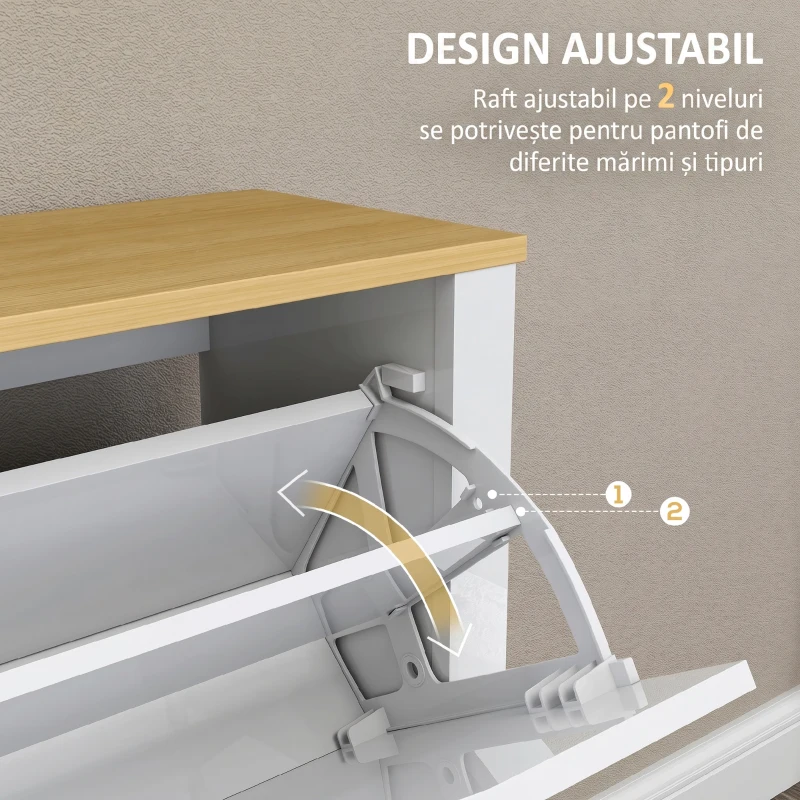 HOMCOM Pantofar Modern pentru max. 16 Perechi, cu 4 Sertare Reglabile și Detașabile, din Lemn, 105x26x80 cm, Alb