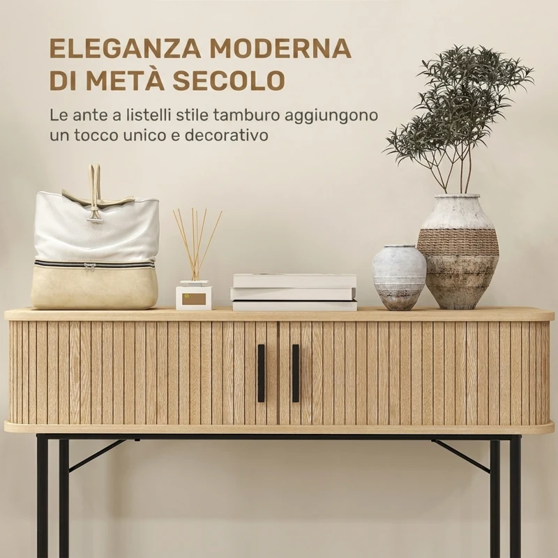 HOMCOM Consolle da ingresso con scomparti e ante scorrevoli, 100x30x80 cm, rovere
