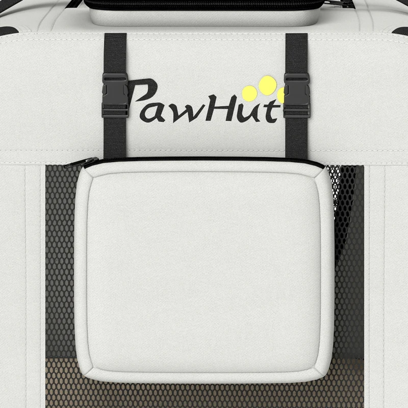 PawHut Sac de transport pour chien souple avec sangle de sécurité, coussin lavable et gamelle pliable, gris clair