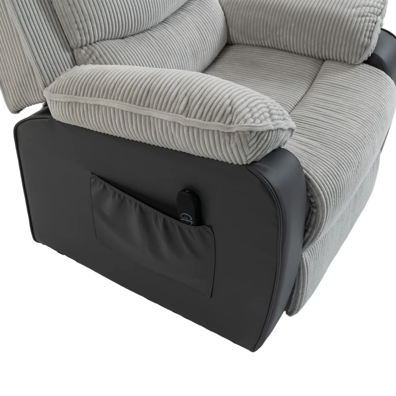 HOMCOM Power Lift Chair for Elderly, Corduroy Recliner with Wide Seat, High Back, USB Port, Side Pockets, Light Grey