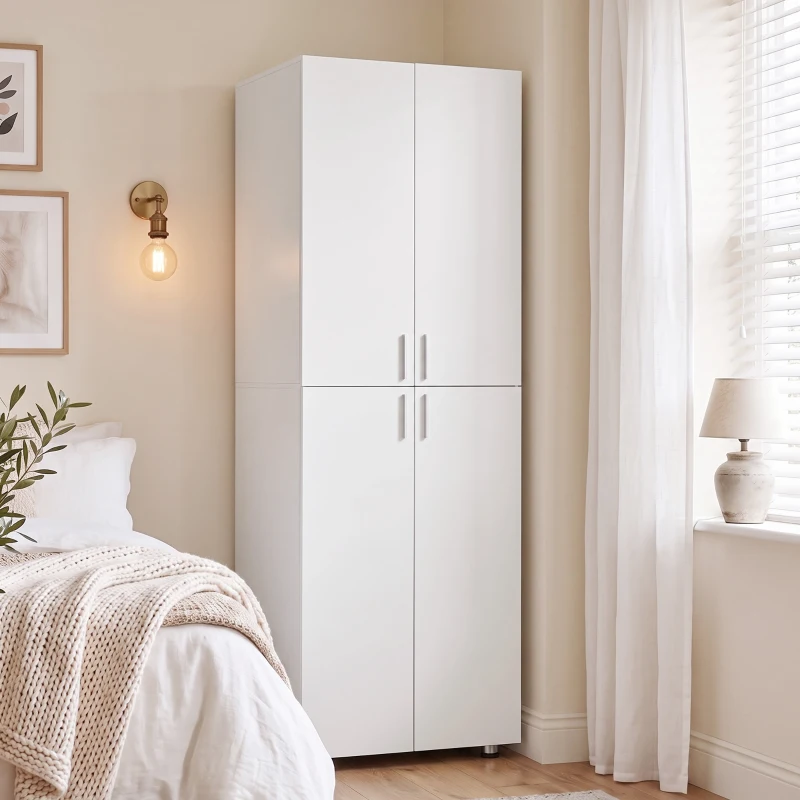 HOMCOM Armario Guardarropa con 4 Puertas, 180 cm, Blanco