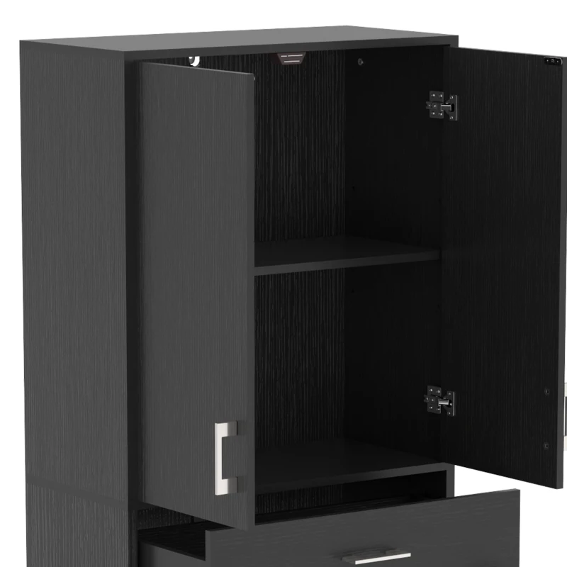 HOMCOM Aparador Alto Armário de Cozinha 4 Portas 2 Armários e 1 Gaveta Central Altura 180 cm com 2 Prateleiras Reguláveis Preto