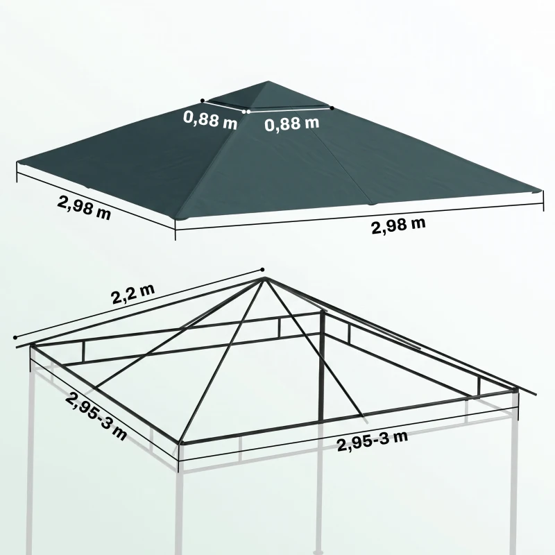Outsunny Toldo de Substituição de 3x3m para Pérgola de Jardim com 8 Orifícios de Drenagem e Ventilação Cinza