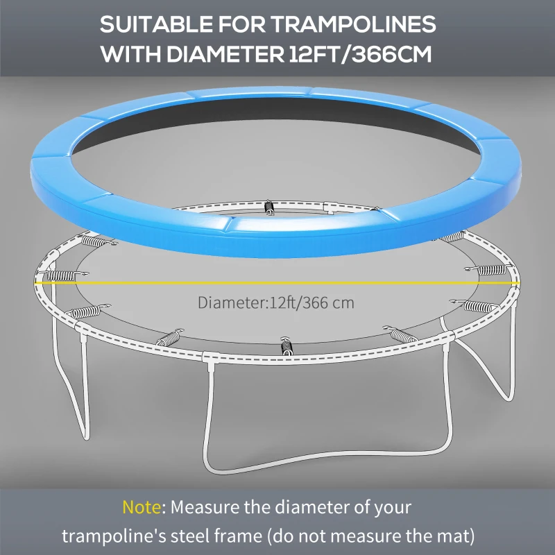 HOMCOM 12ft Trampoline Accessories Safety Pad Φ366cm Replacement Surround Padding Thick Foam Pads Light Blue