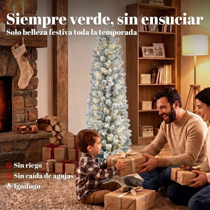 HOMCOM Árbol de Navidad Nevado con 150 Luces LED 150 cm 8 Modos 250 Ramas Verde y Blanco