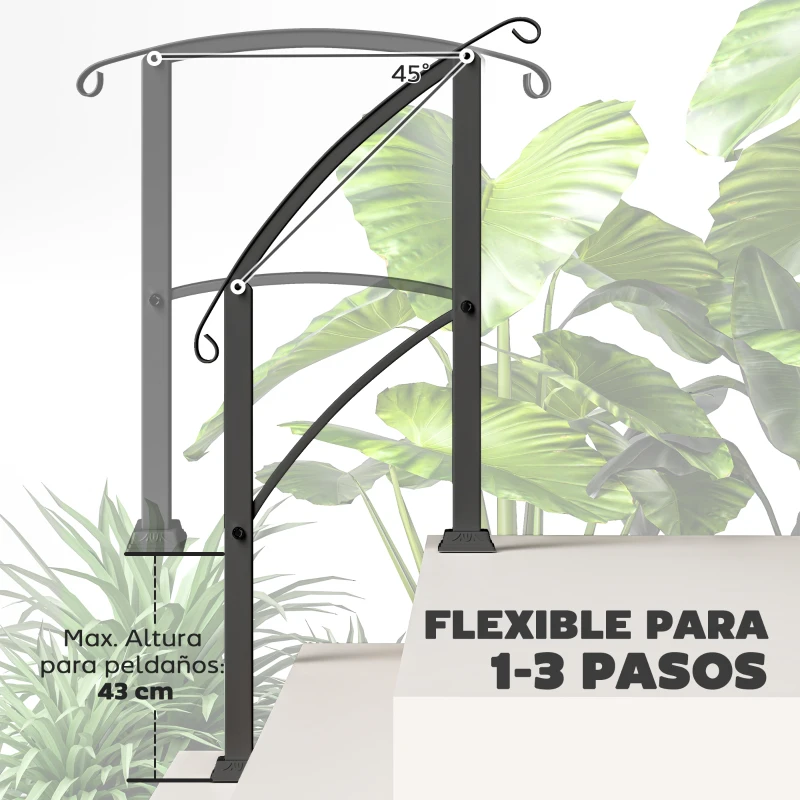 Outsunny Barandilla de Escalera 71 cm con Kit de Instalación Ángulo Ajustable para 1-3 Escalones para Exterior Terraza Negro