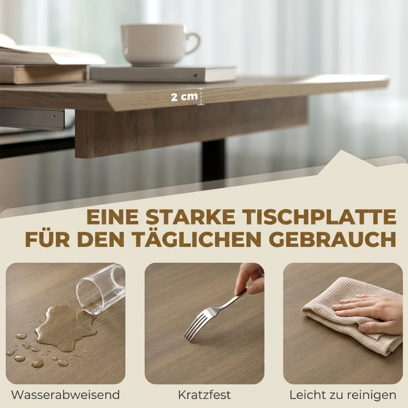 HOMCOM Uitschuifbare eettafel 140-180 cm voor 6-8 personen, rechthoekig in industriële stijl met stalen frame, bruin