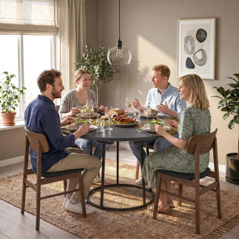 HOMCOM Mesa de Jantar Redonda Ø120 cm para 4-6 Pessoas com Tampo Bicolor, Estilo Industrial, Castanho Rústico e Preto