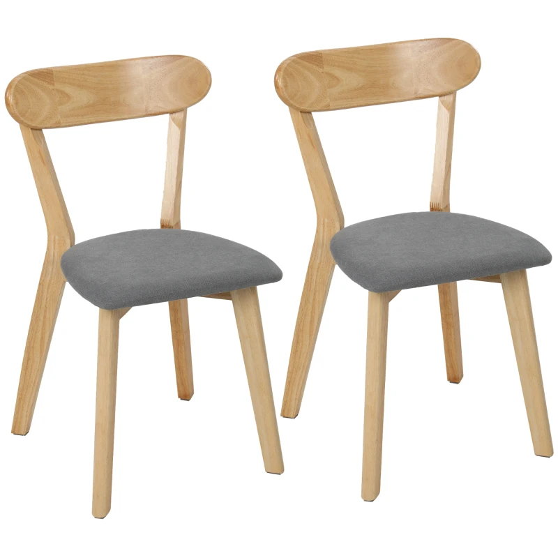 HOMCOM 2er-Set Esszimmerstühle, Küchenstühle, gepolsterte Sitzflächen in Leinenoptik, geschwungene Rückenlehne, Grau und Naturholz