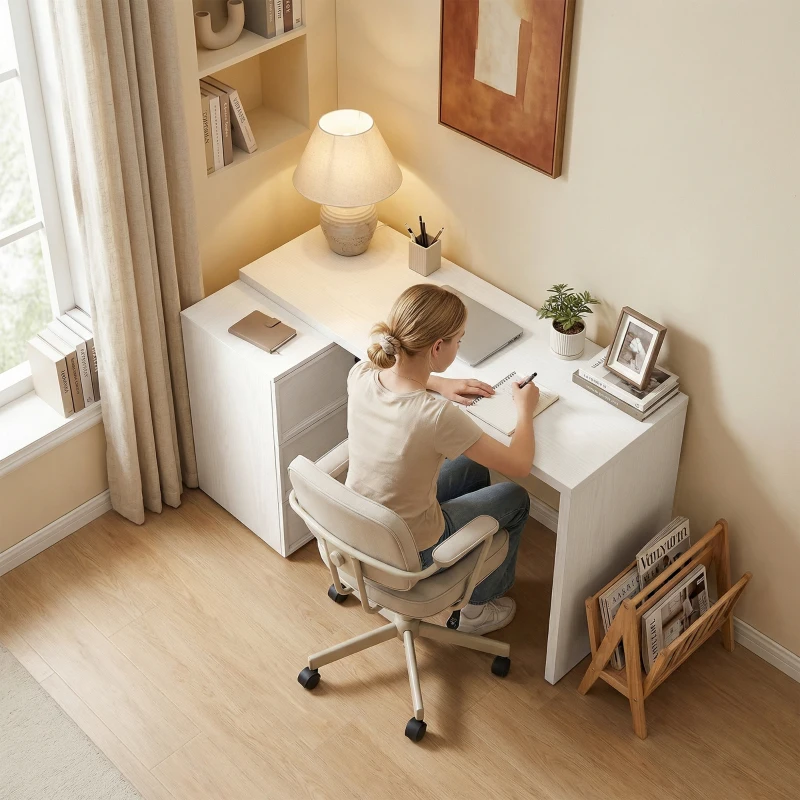HOMCOM L Shaped Computer Desk with 3 Drawers, 163 x 39 cm Corner Desk, Thick Tabletop, Office Table, White Wood Effect