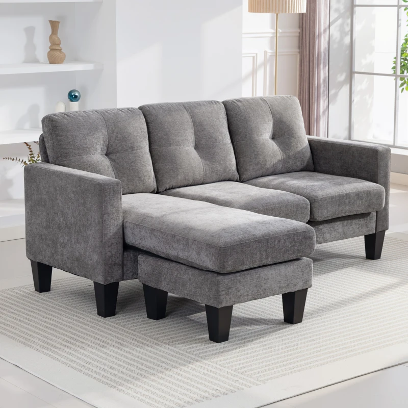 HOMCOM Sofá Chaise Longue Sofá em Forma de L Estofado em Poliéster Sofá de Canto Reversível 186x130x84 cm Cinzento Escuro