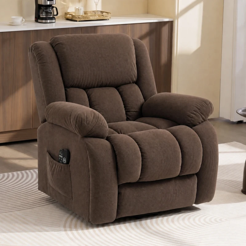 HOMCOM Fauteuil Releveur Électrique, Massage et Chauffage, Repose-Pieds, Dossier Inclinable, Télécommande, 93x104x100cm, Marron