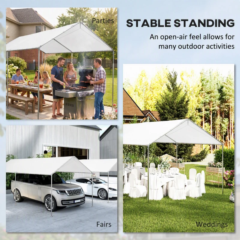 Outsunny 3 x 6m Heavy Duty Carport Garage Car Shelter Galvanized Steel Outdoor Open Canopy Tent Water UV Resistant Waterproof, White