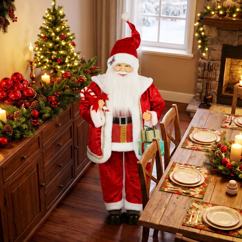 HOMCOM Père Noël Animé avec Musique et Mouvement 120 cm, Rosso