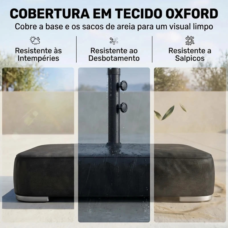 Outsunny Base para Chapéu de Sol com Capa e Sacos de Areia, Base para Chapéu de Sol com Postes Ø48 mm, Recheável com 80 kg de Areia ou 90 kg de Areia Húmida