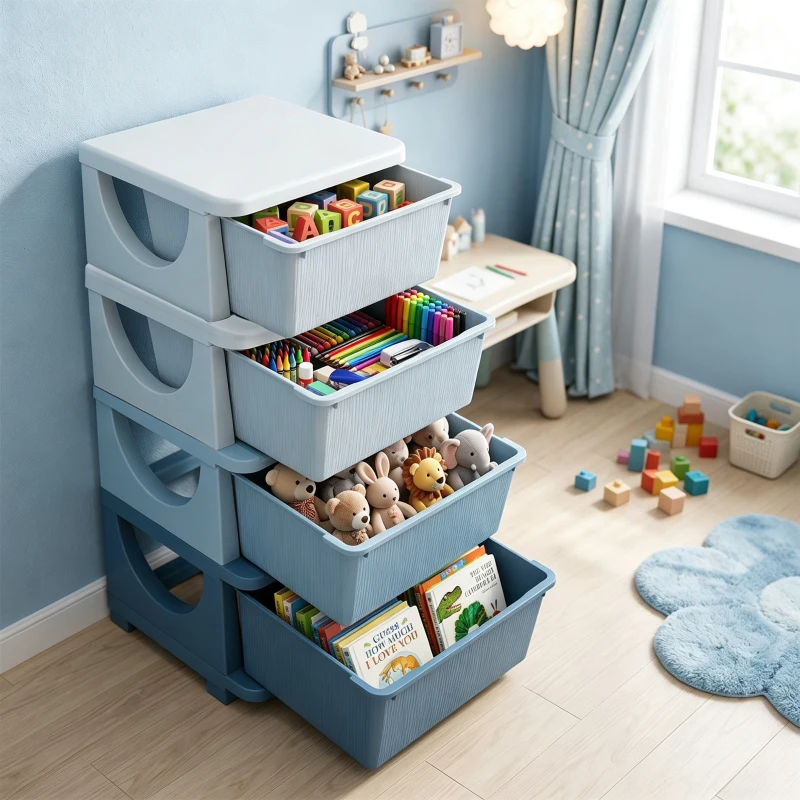 HOMCOM Four-Tier Kids Storage Boxes, with Four Drawers - Blue