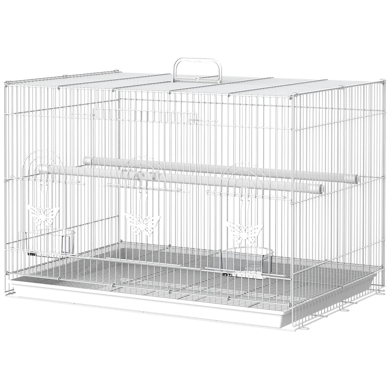 PawHut Jaula para Pájaros 60x41x41 cm Pajarera de Metal con Comederos 2 Perchas 3 Puertas y Asa de Transporte para Pájaros Pequeños Canarios Periquitos Blanco