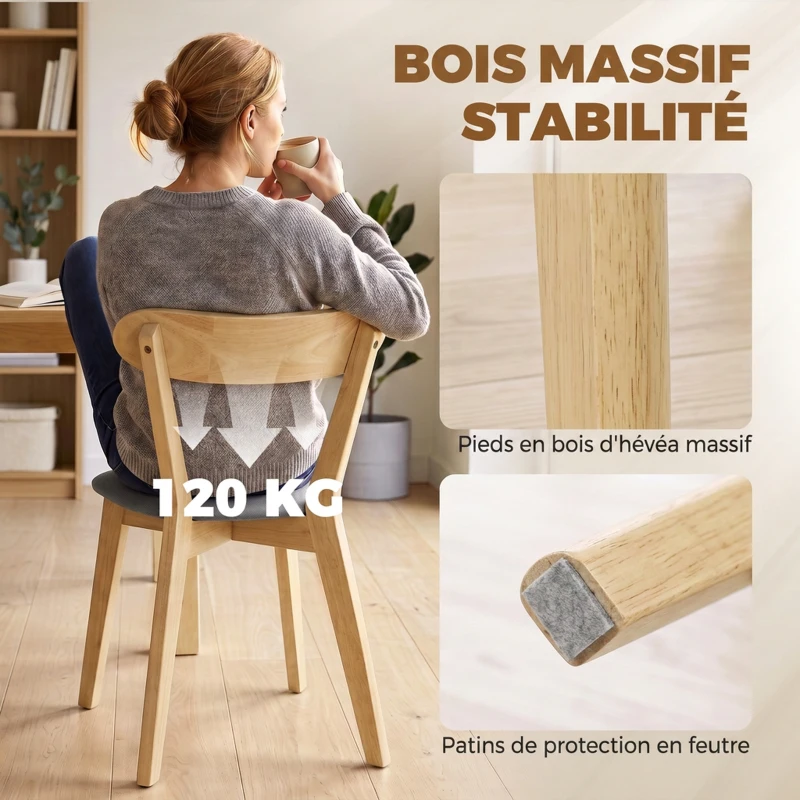HOMCOM Lot de 4 Chaises de Salle à Manger, Chaises Cuisine, Assise Rembourrées en Lin, Dossier Incurvé, Gris et Bois Naturel