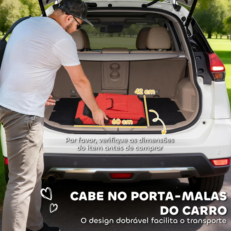 PawHut Transportadora Dobrável para Cães 60x41,5x41 cm com Janelas de Rede, Almofada Macia e 2 Alças para Mini Cães e Gatos Vermelho