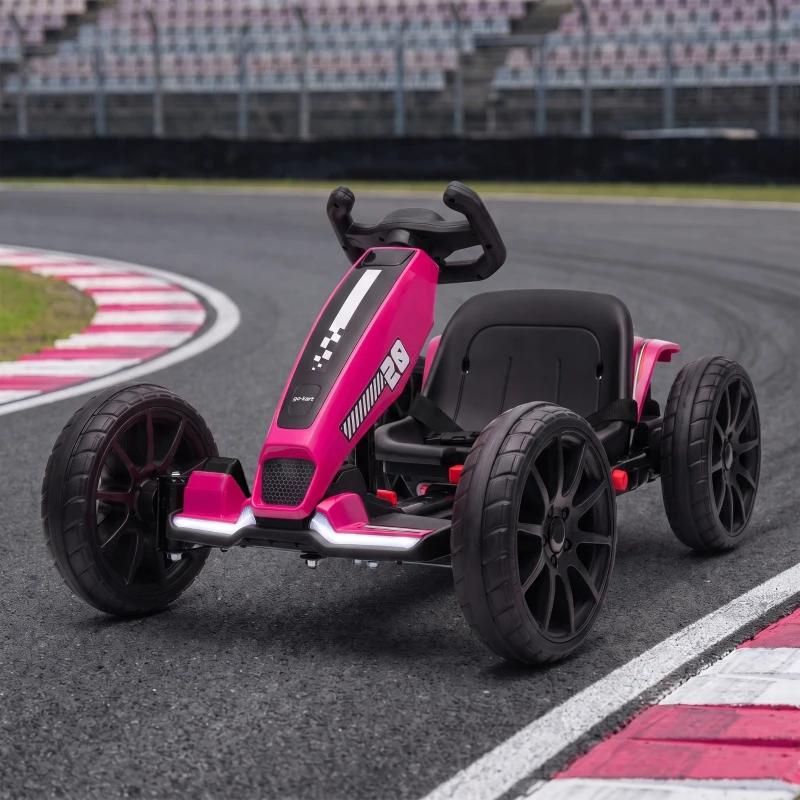 AIYAPLAY Go-kart électrique pour enfants 12V Gokart avec 2 moteurs, siège réglable 4 positions Démarrage en douceur Roues EVA Phares LED